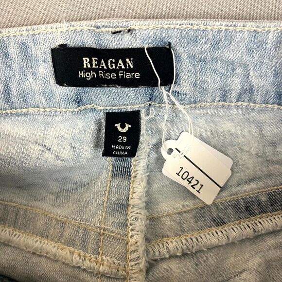 True Religion Jeans Women's 29 Blue White Tie Dye Flared Leg Festival Retro Boho - Picture 7 of 10